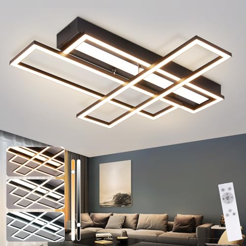 Homefire Deckenlampe LED Deckenleuchte Wohnzimmer - 54W Schwarz Dimmbar Schlafzimmerlampe Modern Design Küchenlampe mit Fernbedienung Wohnzimmerlampe Flur Rechteckig Deckenleuchten für Küche Esszimmer von Homefire