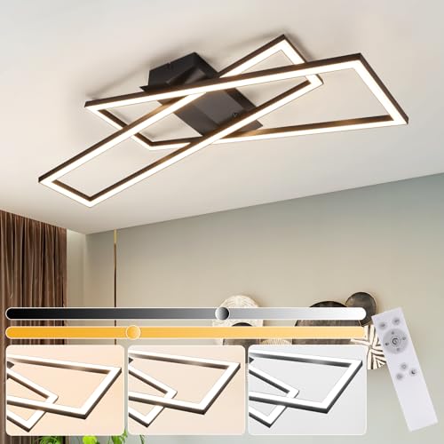 Homefire Deckenlampe LED Deckenleuchte Wohnzimmer - Dimmbar Modern Design 36W Schwarz Wohnzimmerlampe mit Fernbedienung Schlafzimmerlampe Küchenlampe Flur Eckig Deckenleuchten für Büro Kinderzimmer von Homefire