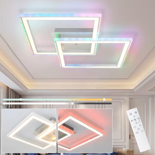 Homefire Deckenlampe LED Deckenleuchte Wohnzimmer - Schlafzimmerlampe RGB Farbwechsel Dimmbar Wohnzimmerlampe Modern Flurlampe mit Fernbedienung 35W Küche Deckenbeleuchtung Schwenkbar für Flur Büro von Homefire