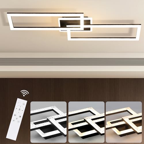 Homefire Deckenlampe LED Deckenleuchte Wohnzimmer - Wohnzimmerlampe Dimmbar Schlafzimmerlampe Modern Design Küchenlampe 56W Schwarz Deckenbeleuchtung mit Fernbedienung für Schlafzimmer Küche Büro von Homefire