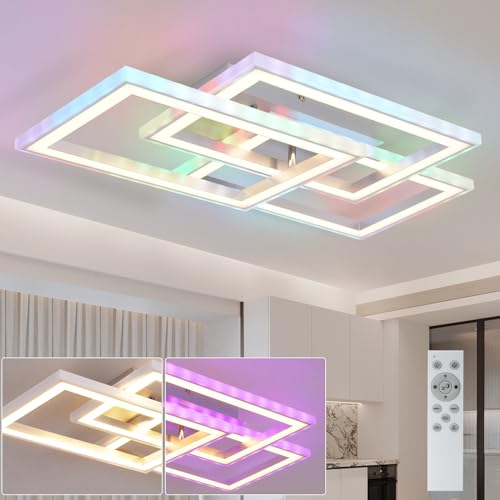 Homefire Deckenlampe LED Deckenleuchte Wohnzimmer - Wohnzimmerlampe RGB Farbwechsel Dimmbar Schlafzimmerlampe Modern mit Fernbedienung 45W Schlafzimmer Deckenbeleuchtung Geometrisch für Esszimmer von Homefire