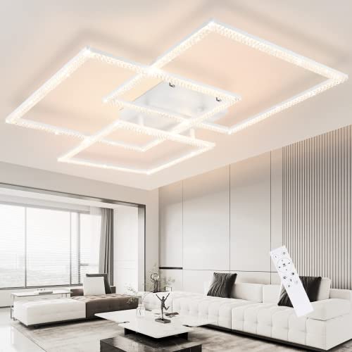 Homefire Deckenlampe LED Deckenleuchte Wohnzimmer: 75CM Wohnzimmerlampe Dimmbar Modern Kristall Weiß Schlafzimmerlampe Design Innen Lampe mit Fernbedienung für Schlafzimmer Büro Küche von Homefire