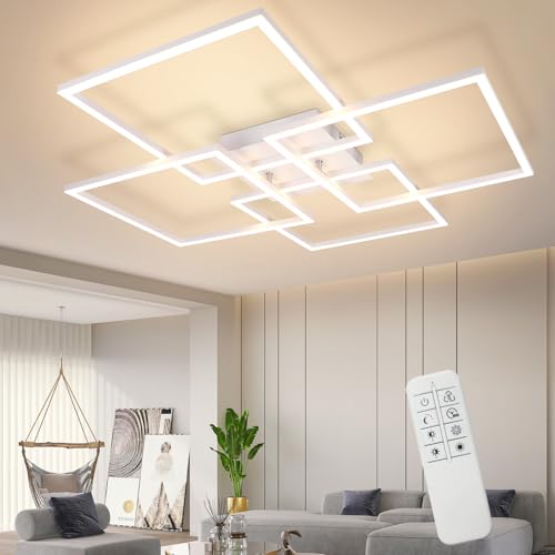 Homefire Deckenlampe Wohnzimmer LED Deckenleuchte Dimmbar: Weiß Küchenlampe mit Fernbedienung Modern Wohnzimmerlampe 3000K - 6500K Schlafzimmerlampe 48W Eckig Deckenbeleuchtung für Schlafzimme von Homefire