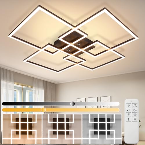 Homefire Deckenlampe Wohnzimmer LED Deckenleuchte Dimmbar:Schwarz Küchenlampe mit Fernbedienung Modern Wohnzimmerlampe 3000K - 6500K Schlafzimmerlampe 48W Eckig Deckenbeleuchtung für Schlafzimme von Homefire