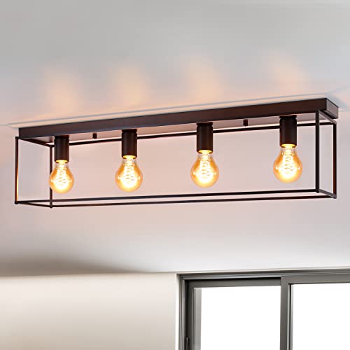 Homefire Deckenleuchte E27 Deckenlampe Vintage - Schwarz industrial Wohnzimmerlampe für Schlafzimmer Wohnzimmer Retro Lampe aus Metall mit 4 Flammig Deckenbeleuchtung für Küche Flur max. 25W von Homefire