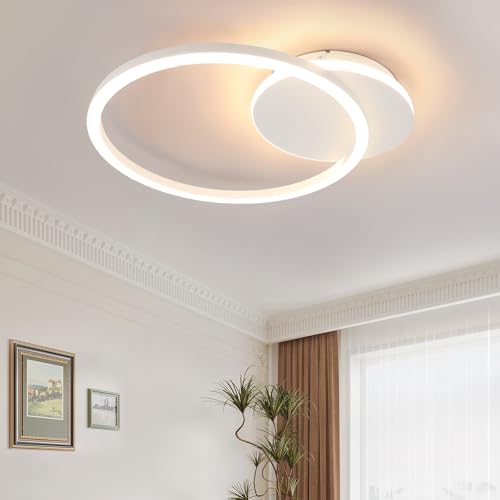Homefire Deckenleuchte LED Deckenlampe Küche - 24W 3000K Warmweiß Küchenlampe Modern Design Wohnzimmerlampe 2-Ringen Flurlampe Schlafzimmer Weiß Metall Deckenleuchten für Wohnzimmer Esszimmer von Homefire