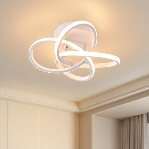 Homefire Deckenleuchte LED Deckenlampe Schlafzimmer - 28W 3000K Warmweiß Flurlampe Modern Küchenlampe Vierblättrige Blume Design Wohnzimmer Weiß Metall Deckenleuchten für Küche Flur Kinderzimmer von Homefire