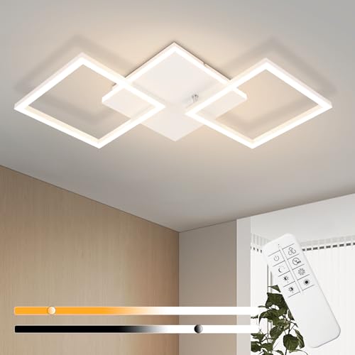 Homefire Deckenleuchte LED Deckenlampe Schlafzimmer - 32W Küchenlampe Dimmbar Wohnzimmerlampe mit Fernbedienung Modern Flurlampe Weiß Schlafzimmerlampe Quadratisch Deckenlampen für Büro Kinderzimmer von Homefire