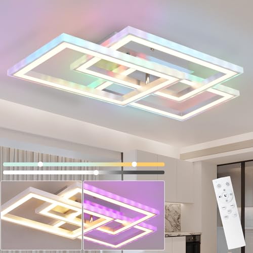 Homefire Deckenleuchte LED Deckenlampe Schlafzimmer - Wohnzimmerlampe Dimmbar mit Fernbedienung Schlafzimmerlampe Modern Design 45W RGB Farbwechsel Küchenlampe Eckig Deckenleuchten für Esszimmer Küche von Homefire