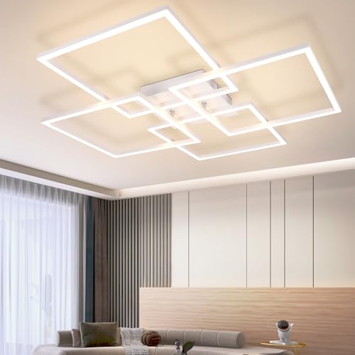 Homefire Deckenleuchte LED Deckenlampe Wohnzimmer - 4 Weiß Rahmen Schlafzimmerlampe Modern Wohnzimmerlampe 32W 3000K Küchenlampe Warmweiß Esszimmerlampe Rechteckig Design für Schlafzimmer Esszimmer Homefire Deckenleuchte LED Deckenlampe Wohnzimmer - 4 Weiß Rahmen Schlafzimmerlampe Modern Wohnzimmerlampe 32W 3000K Küchenlampe Warmweiß Esszimmerlampe Rechteckig Design für Schlafzimmer Esszimmer von Homefire