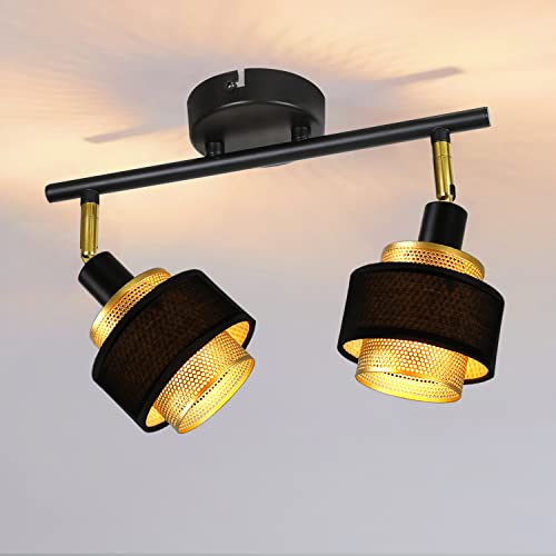 Homefire Deckenleuchte Schwarz Deckenstrahler Vintage - Deckenlampe Wohnzimmer mit 2 Flammig E14 Retro Schlafzimmer Strahler aus Gold Metall Schwenkbar Industrial Deckenspots für Küche Flur Esszimmer von Homefire