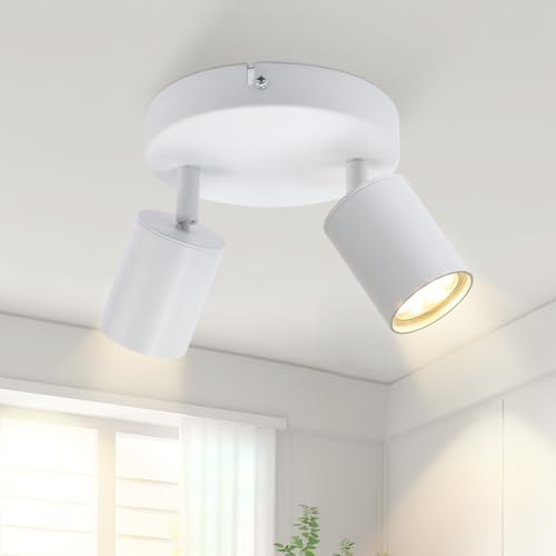Homefire LED Deckenstrahler Deckenlampe - 2 Flammig GU10 Weiß Deckenleuchte 350° Schwenkbar Strahler Spots Innen Deckenspot flurlampe für Wohnzimmer Küche Schlafzimmer Ohne Leuchtmittel von Homefire