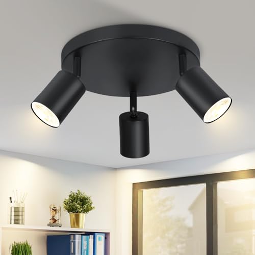 Homefire LED Deckenstrahler Deckenlampe Schwarz - 3 Flammig GU10 Deckenleuchte 350° Schwenkbar Strahler Spots Innen Deckenspot flurlampe für Wohnzimmer Küche Ohne Leuchtmittel Homefire LED Deckenstrahler Deckenlampe Schwarz - 3 Flammig GU10 Deckenleuchte 350° Schwenkbar Strahler Spots Innen Deckenspot flurlampe für Wohnzimmer Küche Ohne Leuchtmittel von Homefire