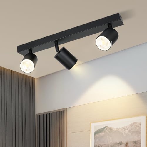 Homefire Deckenstrahler 3 Flammig Flurlampe Schwarz - GU10 Deckenlampe 350° Schwenkbar Strahler Spots Deckenleuchte Flur Lampe Decke für Küche Wohnzimmer Schlafzimmer Ohne Leuchtmittel von Homefire