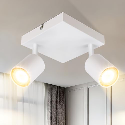 Homefire LED Deckenlampe 2 Flammig Deckenstrahler - 350° Schwenkbar Strahler GU10 Deckenleuchte Weiß flurlampe Spots Innen Deckenspot für Wohnzimmer Küche Schlafzimmer Ohne Leuchtmittel von Homefire