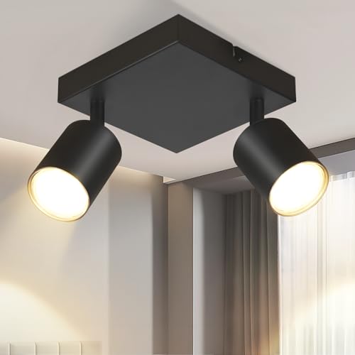 Homefire LED Deckenstrahler Deckenlampe Schwarz - 2 Flammig GU10 Deckenleuchte 350° Schwenkbar Strahler Spots Innen Deckenspot flurlampe für Wohnzimmer Küche Ohne Leuchtmittel von Homefire