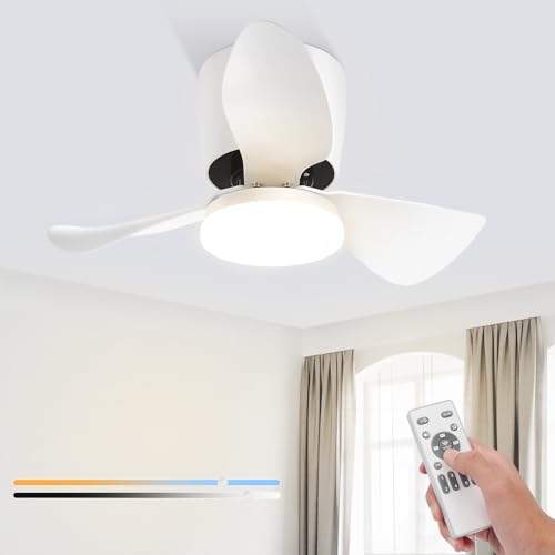Homefire LED Deckenventilator Mit Beleuchtung Leise - 70CM Dimmbar Deckenventilatoren mit Fernbedienung Modern 23W Weiß Wohnzimmer Deckenlampe mit Ventilator Sommer/Winter 6-Gang Timer für Esszimmer von Homefire