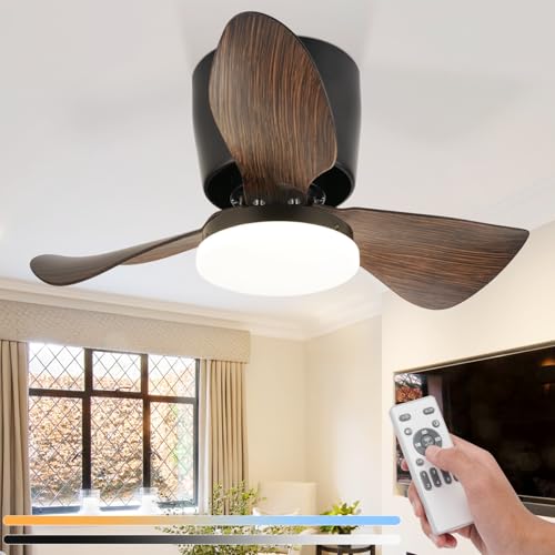 Homefire Deckenventilator Mit Beleuchtung und Fernbedienung Leise - 23W Dimmbar LED Deckenlampe mit Ventilator 70CM Schwarz Deckenventilatoren mit Licht Sommer/Winter 6-Gang Timer für Wohnzimmer Küche von Homefire
