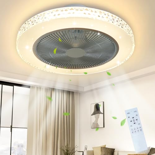 Homefire Deckenventilator Mit Beleuchtung und Fernbedienung Leise - 48.5CM LED Deckenlampe Dimmbar Ventilator Timing Deckenleuchte Kristall Wohnzimmer Fan Sommer-/Winter für Schlafzimmer Esszimmer von Homefire