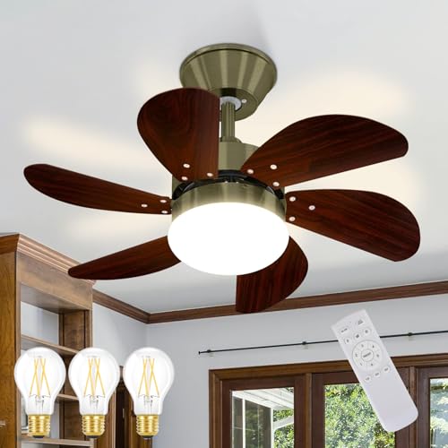 Homefire Deckenventilator Mit Beleuchtung und Fernbedienung Leise - Deckenlampe Ø75 cm 6 Flügeln Ventilator Mit 3 * 4W E27 2700K Lichtquelle Deckenleuchte Fan Sommer-/Winter für Schlafzimmer von Homefire