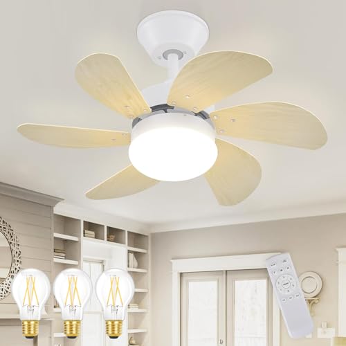 Homefire Deckenventilator Mit Beleuchtung und Fernbedienung Leise: Deckenlampe 6 Flügeln Ø75 cm Ventilator Mit 3*4W E27 2700K Lichtquelle Timing Deckenleuchte Fan Sommer-/Winter Esszimmer Schlafzimmer von Homefire