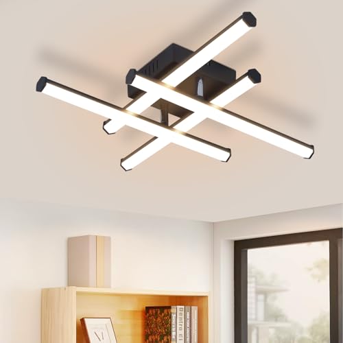 Homefire LED Deckenlampe Küche Deckenleuchte: Modern Küchenlampe Schwarz 24W Wohnzimmerlampe Anpassbare Form Design 3000K Warmweiß Licht Deckenbeleuchtung für Schlafzimmer Flur von Homefire