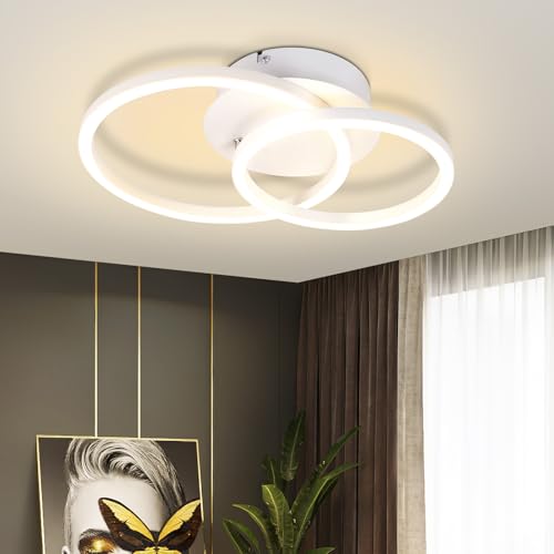 Homefire LED Deckenleuchte Deckenlampe Schlafzimmer - 2 Ringe Weiß Drehbar Wohnzimmerlampe Modern Runde Design Schlafzimmerlampe 24W 3000K Warmweiß Küchenlampe für Wohnzimmer Küche von Homefire