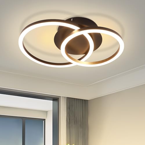 Homefire LED Deckenleuchte Schlafzimmer Deckenlampe Modern - Küche Schwarz 2 Ringe Design Wohnzimmerlampe 24W 3000K Warmweiß Schlafzimmerlampe Runde Drehbar Küchenlampe für Wohnzimmer Flur von Homefire
