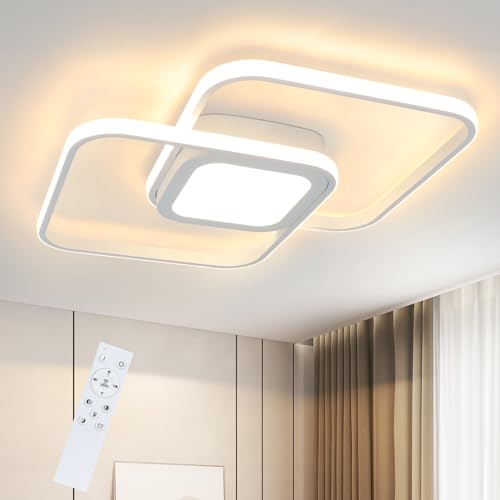 Homefire LED Deckenleuchte Deckenlampe Modern - 48W Weiß Dimmbar Schlafzimmerlampe mit Fernbedienung Metall Design Wohnzimmerlampe für Schlafzimmer Wohnzimmer Kinderzimmer Küche Esszimmer von Homefire