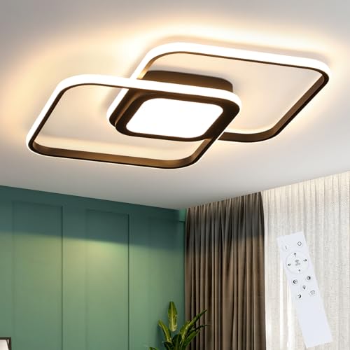 Homefire LED Deckenleuchte Wohnzimmer Deckenlampe - Schwarz Modern Schlafzimmerlampe 48W Dimmbar mit Fernbedienung Metall Design Wohnzimmerlampe für Schlafzimmer Küche Kinderzimmer Esszimmer von Homefire