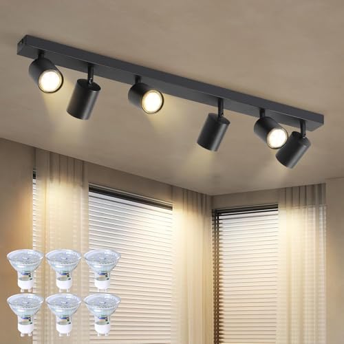 Homefire LED Deckenstrahler Deckenlampe Schwarz - 6 Flammig GU10 Deckenleuchte 350° Schwenkbar Strahler Spots Innen Deckenspot flurlampe für Wohnzimmer Küche Schlafzimmer Mit Lichtquelle 3000k von Homefire