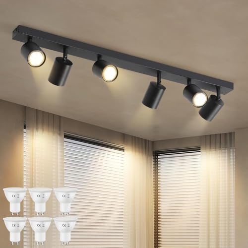 Homefire LED Deckenstrahler Deckenlampe Schwarz - 6 Flammig GU10 Deckenleuchte 350° Schwenkbar Strahler Spots Innen Deckenspot flurlampe für Wohnzimmer Küche Schlafzimmer Mit Lichtquelle von Homefire