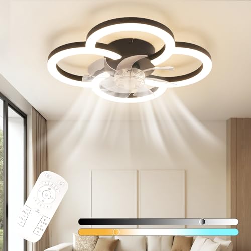 Homefire LED Deckenventilator Mit Beleuchtung - 40W Leise Schwarz Deckenlampe Ventilator mit Fernbedienung Dimmbar Modern Deckenleuchte 6-Gang Timer Schlafzimmer Deckenventilatoren für Küche Esszimmer von Homefire