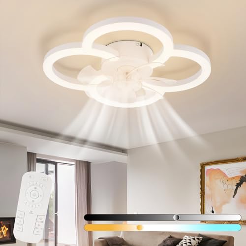 Homefire LED Deckenventilator Mit Beleuchtung - Deckenleuchte Ventilator Leise mit Fernbedienung Dimmbar Wohnzimmer Deckenleuchte 6-Gang Timer Weiß Ventilator Lampe für Jugendzimmer Büro Kinderzimmer von Homefire