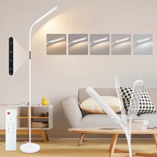 Homefire LED Stehlampe Dimmbar Standleuchte - Standleuchte 11W Weiß 3000K-6500K 5 Farbtemperaturen 5 Helligkeiten Drehbar Leselampe Touch Control 1H Timer Bodenlampe für Wohnzimmer Kinderzimmer Sofa von Homefire