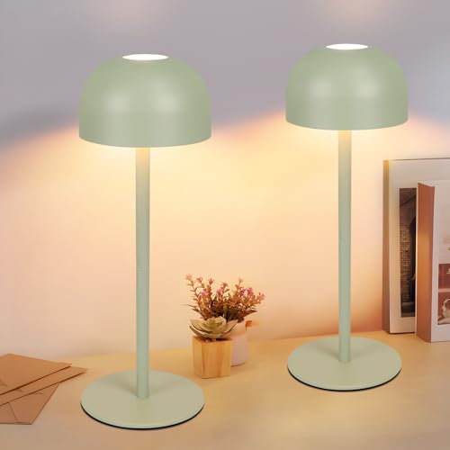 Homefire LED Tischlampe Kabellos 2ER: Touch Dimmbar Tischleuchte mit 3 Farbtemperaturen Aufladbar Akku Höhenverstellbar Tragbare Wasserdichte Grün Tischlampe für Indoor Outdoor Esszimmer Schlafzimmer von Homefire