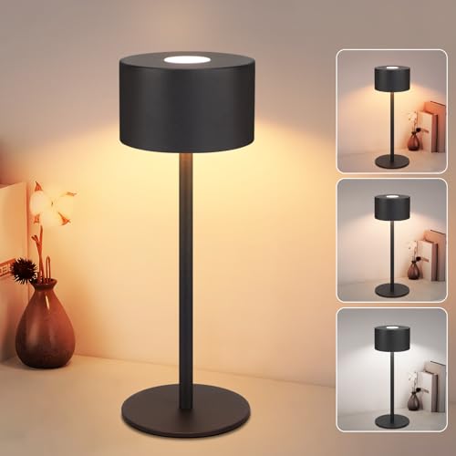 Homefire LED Tischlampe Kabellos: Touch Dimmbar Tischleuchte mit 3 Farbtemperaturen Höhenverstellbar USB Aufladbar Akku Tragbare Wasserdichte Schwarz Tischlampe für Indoor Outdoor Esszimmer von Homefire