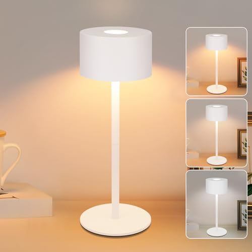 Homefire LED Tischlampe Kabellos: Touch Dimmbar Tischleuchte mit 3 Farbtemperaturen Höhenverstellbar USB Aufladbar Akku Tragbare Wasserdichte Tischlampe für Indoor Outdoor Esszimmer Schlafzimmer von Homefire
