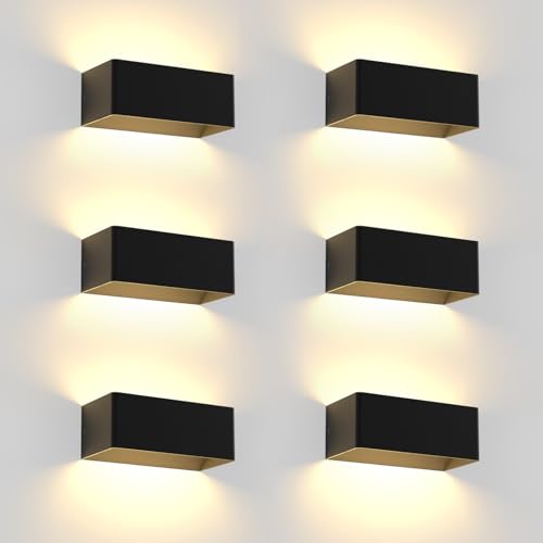 Homefire LED Wandleuchte Innen Wandlampe - 6ER Wandbeleuchtung Schwarz 5W Wandstrahler Up Down Flurlampe Wand Treppenlampe Einstellbarer Strahl 3000K Warmweiß für Schlafzimmer Treppenhaus Flur von Homefire