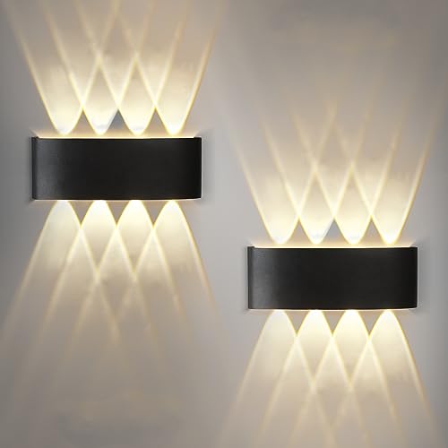 Homefire LED Wandleuchte Innen Wandlampe - 2ER Außenwandleuchten Schwarz Wandbeleuchtung Aussen 7W Aussenlampe IP65 Außenlampe Up Down Wandstrahler 3000K Warmweiß Außenleuchte für Hauswand Garten Flur von Homefire