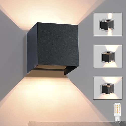 Homefire LED Wandleuchte Aussen Wandlampe: Außenwandleuchte Innen Schwarz Lampe Up Down Wand Leuchten Modern Außenlampe IP65 Wasserdicht Einstellbarer Strahl Flurlampe für Wohnzimmer Hauswand Flur von Homefire