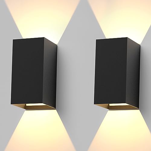 Homefire LED Wandleuchte Innen Aussen - 2ER Wandlampe Schwarz Außenwandleuchten IP65 Wandbeleuchtung 3000K Warmweiß Aussenlampe 5W Außenlampe Up Down Wandstrahler Außenleuchte für Hauswand Garten von Homefire