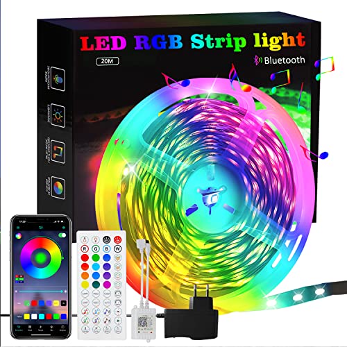 Homefire RGB LED Strip 20m: 16 Mio Selbstklebend Streifen APP Steuerung Bluetooth Licht Bänder mit Fernbedienung Dimmbar Lichtleiste TV Hintergrundbeleuchtung Musik Sync für Party Valentinstag Deko von Homefire