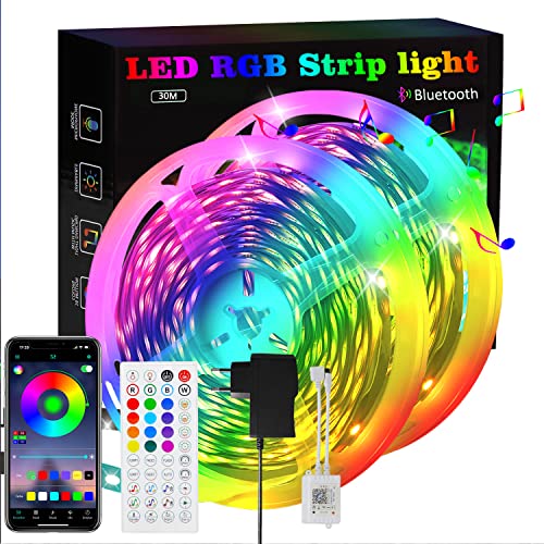 Homefire RGB LED Strip 30m: 16 Mio Selbstklebend Streifen APP Steuerung Bluetooth Licht Bänder mit Fernbedienung Dimmbar Lichtleiste TV Hintergrundbeleuchtung Musik Sync für Party Deko von Homefire