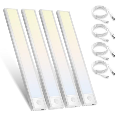 Homefire Schrankbeleuchtung LED Unterbauleuchte Küche - 20CM 4 Stück Unterschrank Beleuchtung mit Bewegungssensor USB Wiederaufladbar Schranklicht Dimmbar 3 Farbtemperatur für Küchenschrank Treppe von Homefire