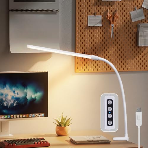 Homefire Schreibtischlampe LED Klemmbar -Weiß Tageslichtlampe Schreibtisch Lampe mit 3 Farbtemperatur 5 Helligkeitsstufen Flexibel Tischleuchte USB Bürolampe 5W Arbeitsplatzleuchte Klemmlampe für Büro von Homefire