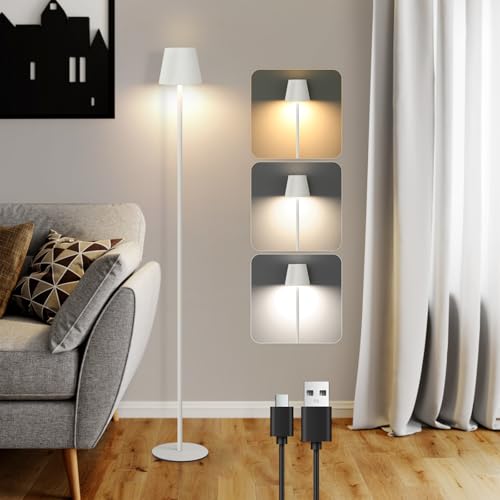 Homefire Stehlampe Wohnzimmer LED Dimmbar Stehleuchte - Modern USB Akku Standleuchte Lampe mit 3 Farbtemperaturen Weiß Stehlampe für Schlafzimmer Arbeitszimmer und Büro 125 cm von Homefire