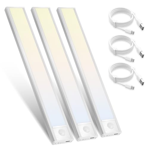 Homefire Unterbauleuchte Küche LED Schrankbeleuchtung - 20CM 3 Stück Unterschrank Beleuchtung mit Bewegungssensor USB Wiederaufladbar Schranklicht Dimmbar 3 Farbtemperatur für Küchenschrank Treppe von Homefire