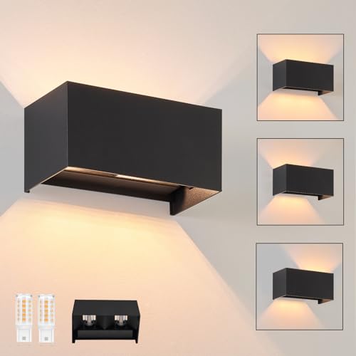 Homefire LED Wandleuchte Innen Wandlampe - Aussenlampe Schwarz Wandbeleuchtung Aussen Außenlampe Up Down IP65 Außenbeleuchtung 3000K Warmweiß Außenwandleuchte G9 für Hauswand Treppenhaus Flur Garten von Homefire