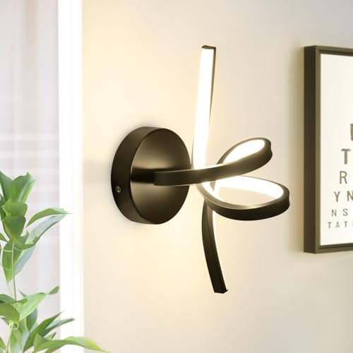 Homefire Wandleuchte Innen LED Wandlampe Schwarz: Wand Lampe für Treppenhaus Flur Wohnzimmer Schlafzimmer Balkon Modern Design Aluminium Wandbeleuchtung - 7W Warmweiß 3000K von Homefire